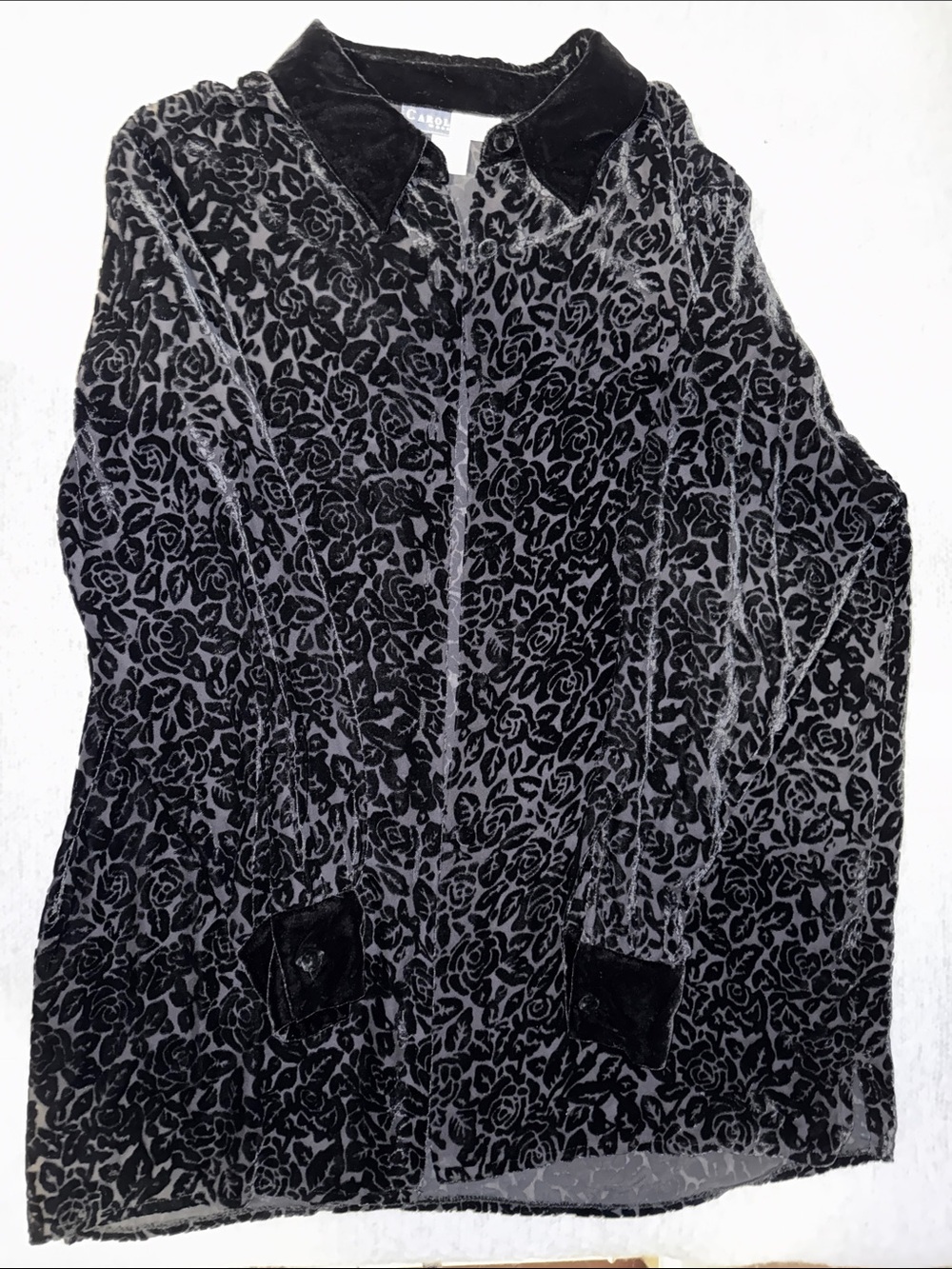 Carol Horn Workshop Black Floral Velvet Button-Front Women's Jacket Size M
